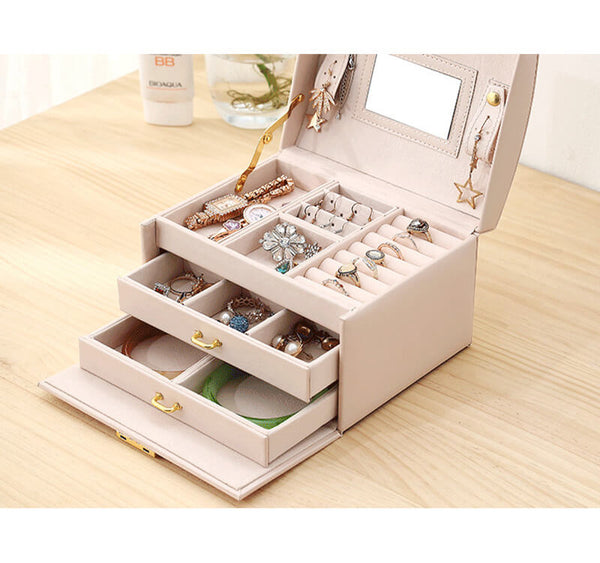 MEALULAND 1pcs Three Layer Jewelry Organizer with Mirror JS0006-white