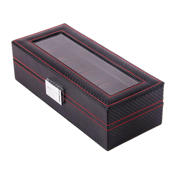 MEALULAND 1pcs 5 Slot Carbon Fiber Pattern PU Leather Watch Organizer