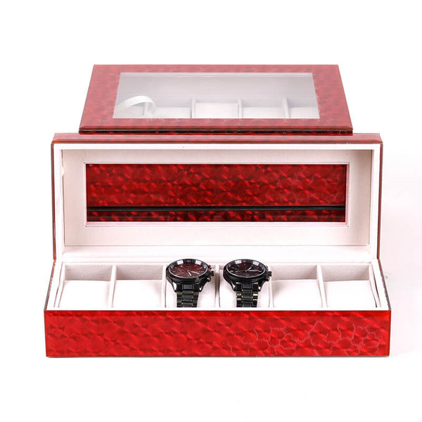 MEALULAND 1pcs 6 Slot Glass Style Watch Organizer Red