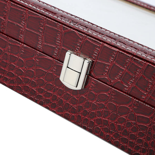 MEALULAND 1pcs 12 Slot Crocodile Pattern PU Leather Watch Organizer Claret