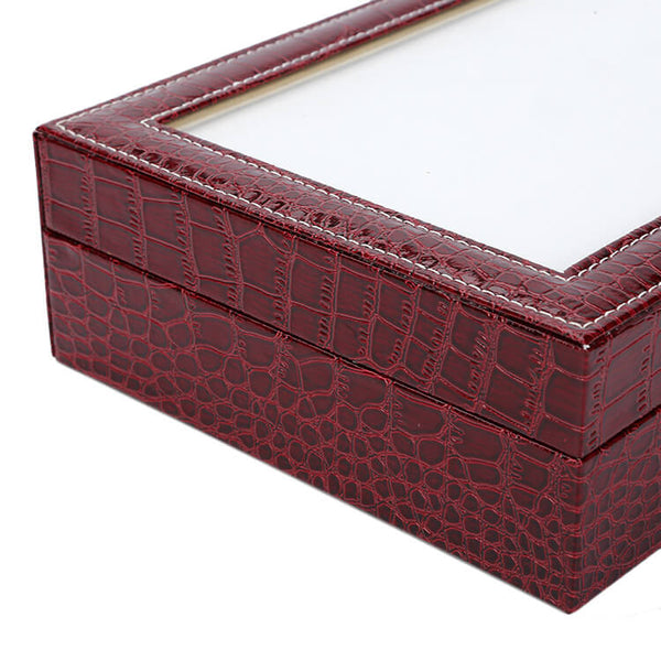 MEALULAND 1pcs 12 Slot Crocodile Pattern PU Leather Watch Organizer Claret