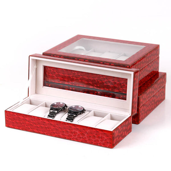 MEALULAND 1pcs 6 Slot Glass Style Watch Organizer Red