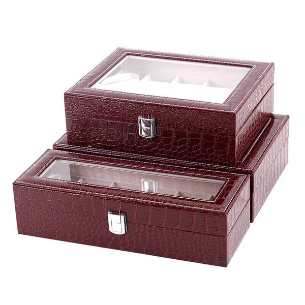 MEALULAND 1pcs 6 Slot Crocodile Pattern PU Leather Watch Organizer Claret