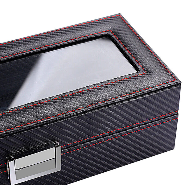 MEALULAND 1pcs 6 Slot Carbon Fiber Pattern PU Leather Watch Organizer