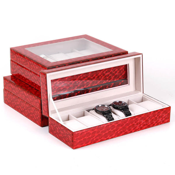 MEALULAND 1pcs 6 Slot Glass Style Watch Organizer Red