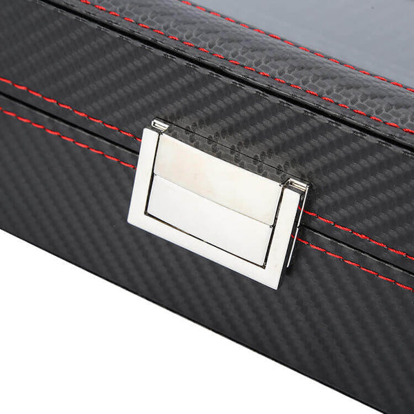 MEALULAND 1pcs 12 Slot Carbon Fiber Pattern PU Leather Watch Organizer