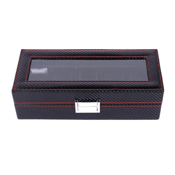 MEALULAND 1pcs 5 Slot Carbon Fiber Pattern PU Leather Watch Organizer