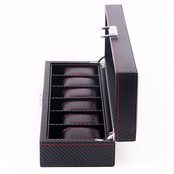 MEALULAND 1pcs 6 Slot Carbon Fiber Pattern PU Leather Watch Organizer