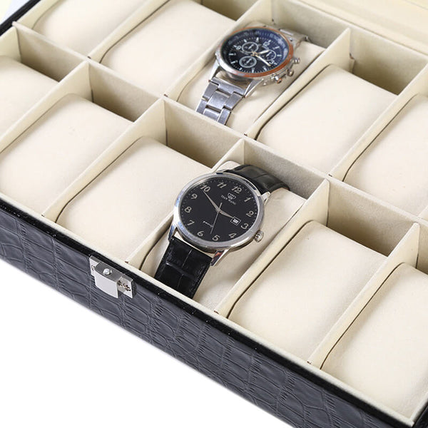 MEALULAND 1pcs 12 Slot Crocodile Pattern PU Leather Watch Organizer Black