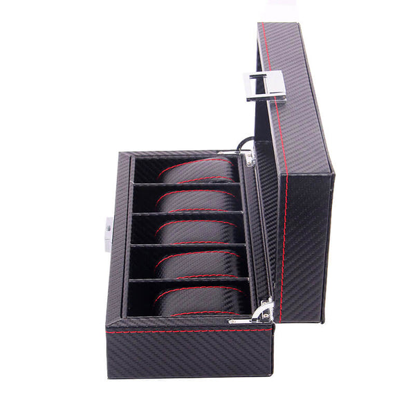 MEALULAND 1pcs 5 Slot Carbon Fiber Pattern PU Leather Watch Organizer