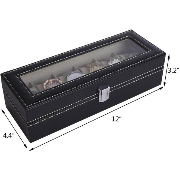 MEALULAND 1pcs 6 Slot PU Leather Watch Organizer Black