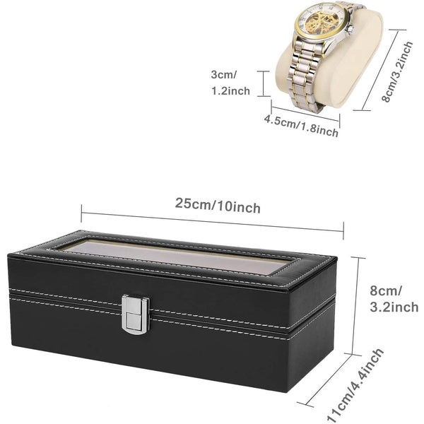 MEALULAND 1pcs 5 Slot PU Leather Watch Organizer Black