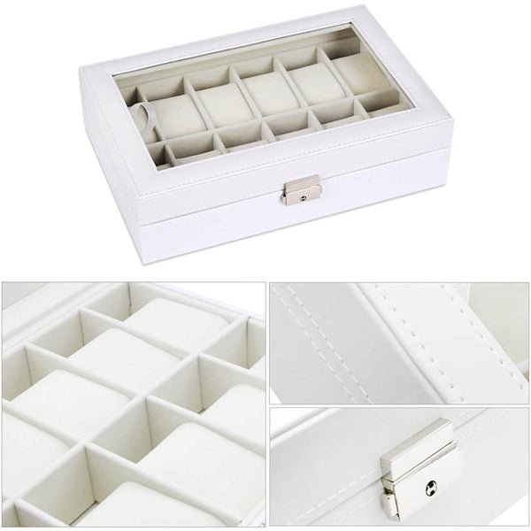 MEALULAND 1pcs 12 Slot PU Leather Watch Organizer White